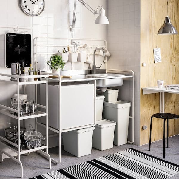 Ikea HÅLLBAR - Bin with lid, light grey, 35 l