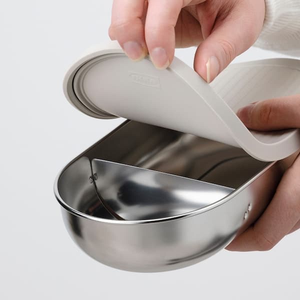 Ikea HALVVARM - Food container w lid and divider, stainless steel/beige, 0.7 l