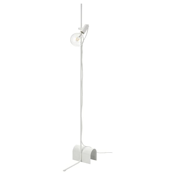 HÅRSLINGA / LUNNOM - Floor lamp with bulb, white/clear glass ,