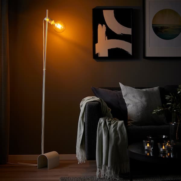 Ikea HÅRSLINGA / LUNNOM - Floor lamp with bulb, white/clear glass ,