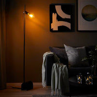 HÅRSLINGA / LUNNOM - Lampada da terra con lampadina, nero/vetro trasparente , - best price from Maltashopper.com 79513790