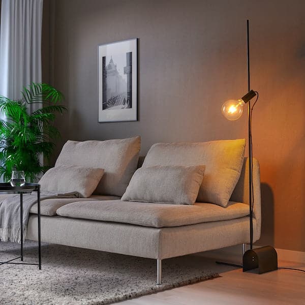 Ikea HÅRSLINGA / LUNNOM - Lampada da terra con lampadina, nero/vetro trasparente ,