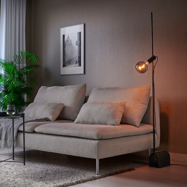 Ikea HÅRSLINGA / MOLNART - Floor lamp with bulb, black/globe transparent glass grey ,
