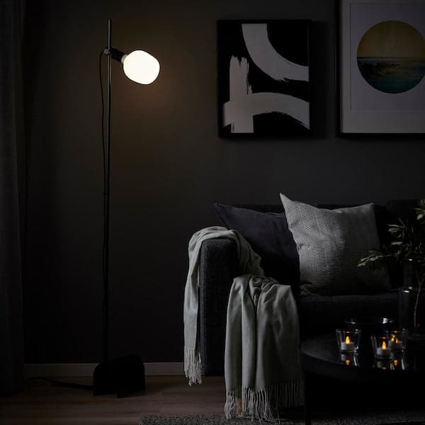 HÅRSLINGA / TRÅDFRI - Floor lamp with bulb, black/smart white spectrum , - best price from Maltashopper.com 59513499