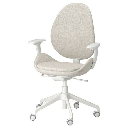 HATTEFJÄLL - Office chair with armrests, Gunnared beige/white ,