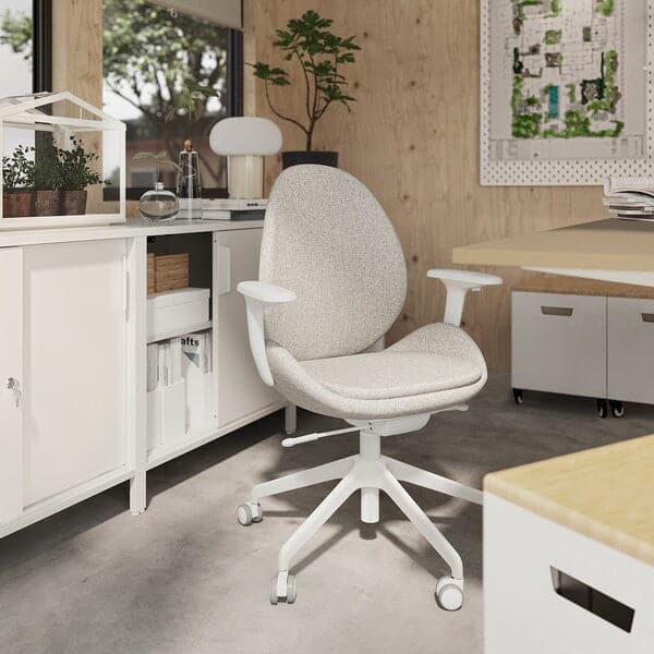 Ikea HATTEFJÄLL - Office chair with armrests, Gunnared beige/white ,