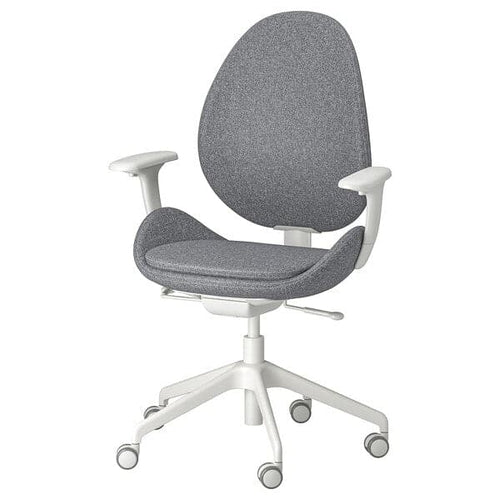 HATTEFJÄLL - Office chair with armrests, Gunnared smoke grey/white ,
