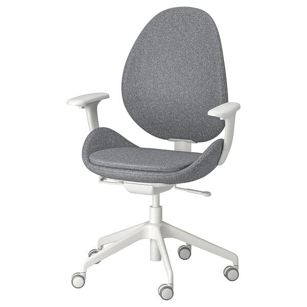 HATTEFJÄLL - Office chair with armrests, Gunnared smoke grey/white ,