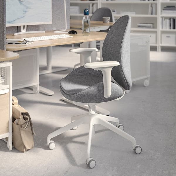 Ikea HATTEFJÄLL - Office chair with armrests, Gunnared smoke grey/white ,