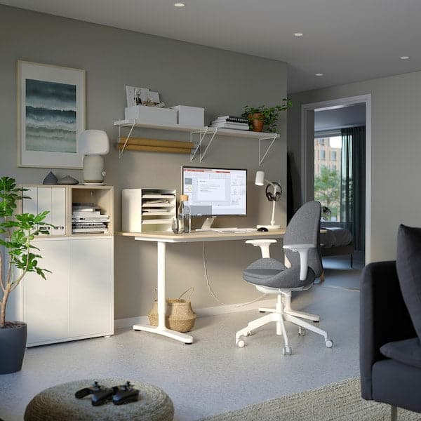 Ikea HATTEFJÄLL - Office chair with armrests, Gunnared smoke grey/white ,