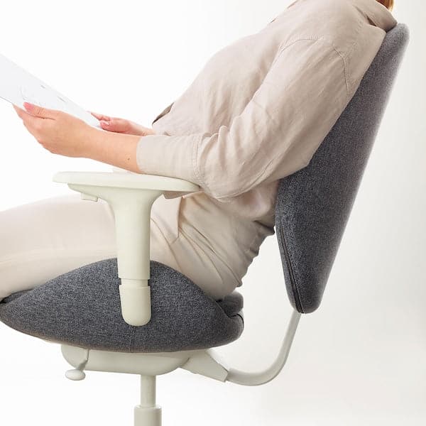 Ikea HATTEFJÄLL - Office chair with armrests, Gunnared smoke grey/white ,