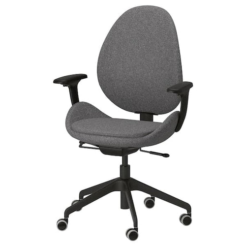 HATTEFJÄLL - Office chair with armrests, Gunnared dark grey/black ,
