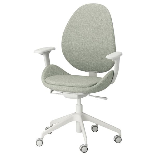 HATTEFJÄLL - Office chair with armrests, Gunnared light green/white ,