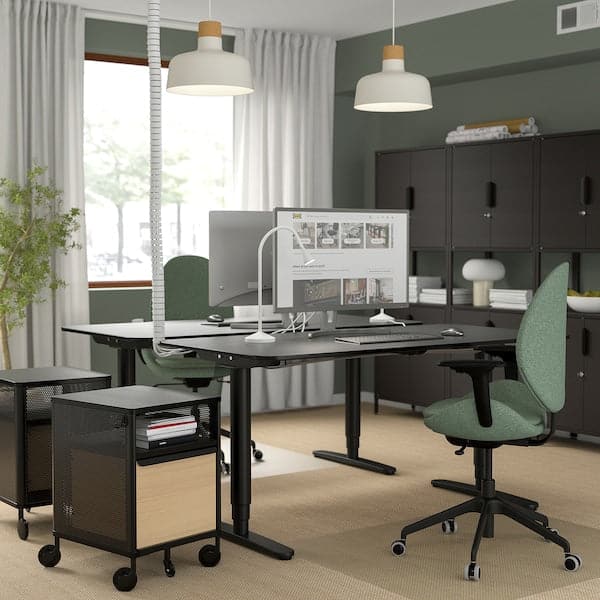 HATTEFJÄLL - Office chair with armrests, Gunnared green/black , - best price from Maltashopper.com 50538970