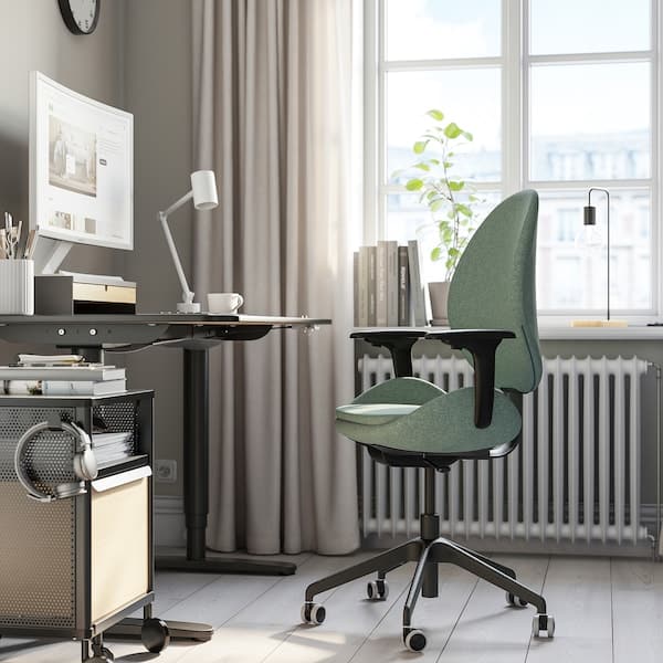 Ikea HATTEFJÄLL - Office chair with armrests, Gunnared green/black ,