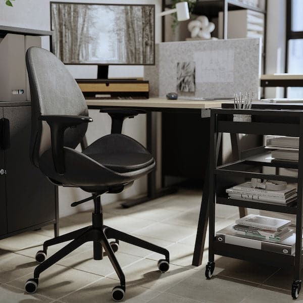 HATTEFJÄLL - Office chair with armrests, Smidig black/black , - best price from Maltashopper.com 50538965