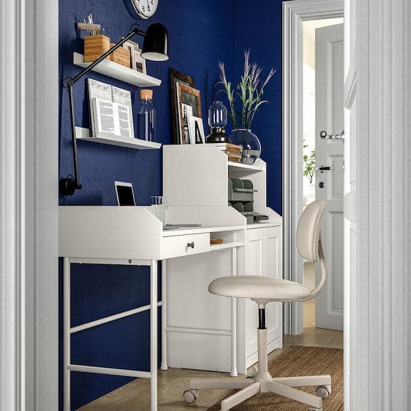 HAUGA/BLECKBERGET Desk/storage element - and swivel chair white/beige