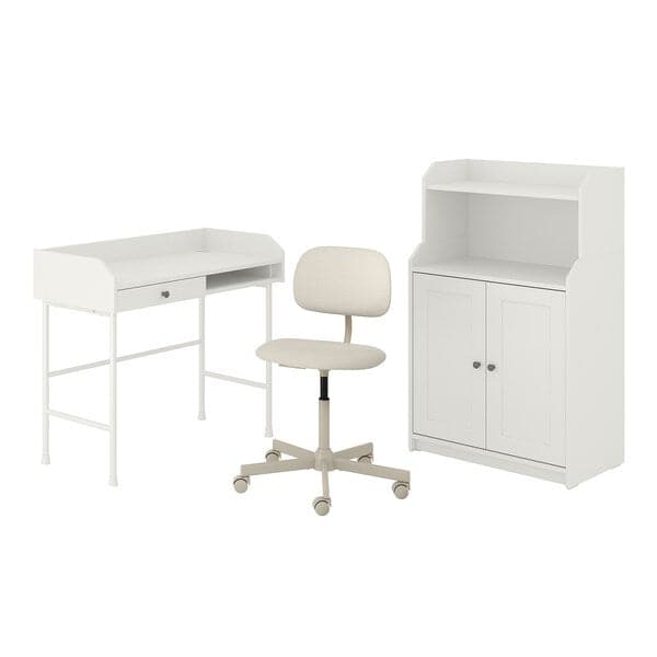 HAUGA/BLECKBERGET Desk/storage element - and swivel chair white/beige