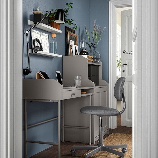 HAUGA/BLECKBERGET Desk/storage element - and grey swivel chair