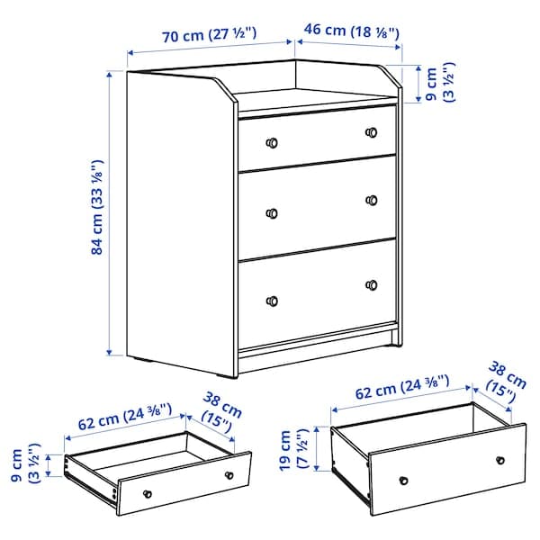 HAUGA - Chest of 3 drawers, grey, 70x84 cm - best price from Maltashopper.com 40456899