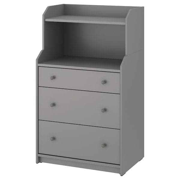 HAUGA - Chest of 3 drawers with shelf, grey, 70x116 cm - best price from Maltashopper.com 20456904