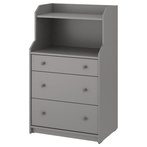 HAUGA - Chest of 3 drawers with shelf, grey, 70x116 cm