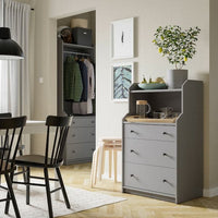 HAUGA - Chest of 3 drawers with shelf, grey, 70x116 cm - best price from Maltashopper.com 20456904