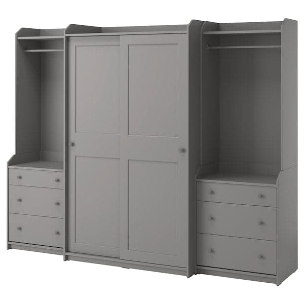 HAUGA - Wardrobe combination, grey, 258x55x199 cm