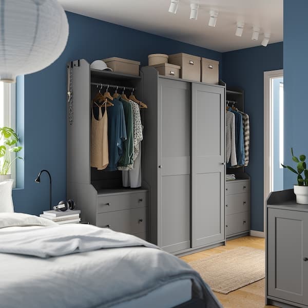 Ikea HAUGA - Wardrobe combination, grey, 258x55x199 cm