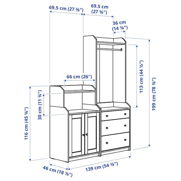 HAUGA - Storage combination, grey, 139x46x199 cm - best price from Maltashopper.com 69388635