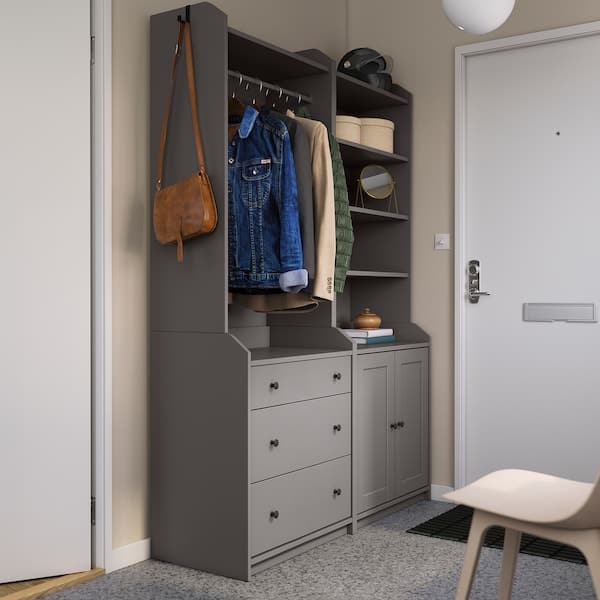 HAUGA - Storage combination, grey, 139x46x199 cm - best price from Maltashopper.com 29388637