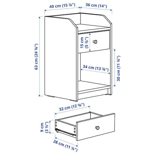 Ikea HAUGA - Bedside table, grey, 40x36 cm