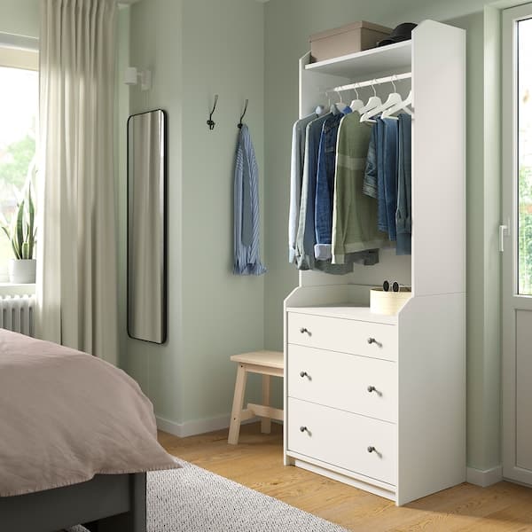 HAUGA - Open wardrobe with 3 drawers, white, 70x199 cm - best price from Maltashopper.com 40456922