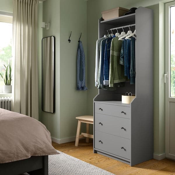 HAUGA - Open wardrobe with 3 drawers, grey, 70x199 cm - best price from Maltashopper.com 80424967