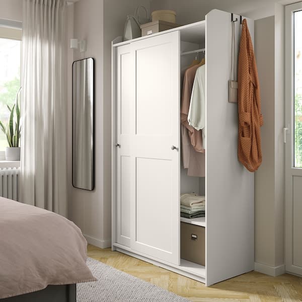 HAUGA - Wardrobe with sliding doors, white, 118x55x199 cm - best price from Maltashopper.com 60456916