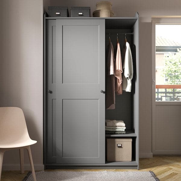 HAUGA - Wardrobe with sliding doors, grey, 118x55x199 cm - best price from Maltashopper.com 60407271