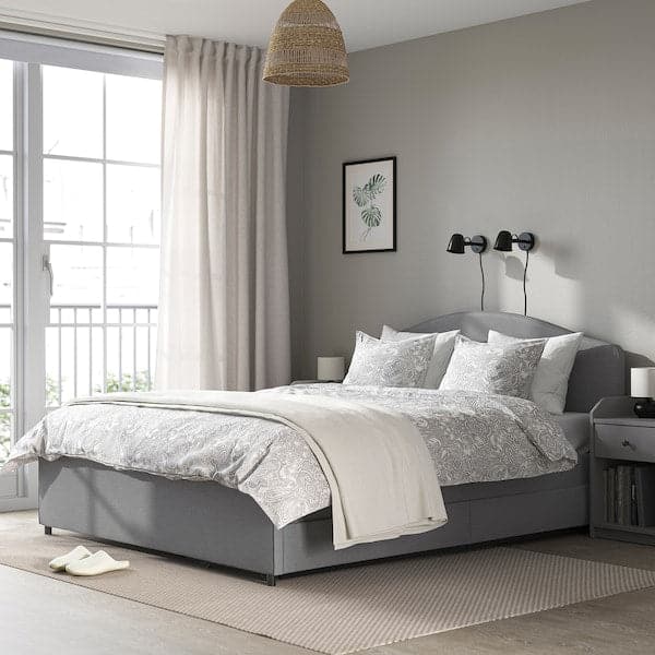 HAUGA Padded bed, 2 containers - Grey Vissle 140x200 cm - best price from Maltashopper.com 39336643