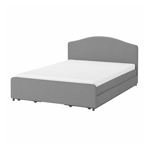 HAUGA Padded bed, 4 containers - Grey Vissle 140x200 cm , 140x200 cm