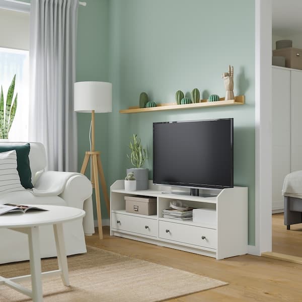HAUGA - TV bench, white, 138x36x54 cm - best price from Maltashopper.com 00415047