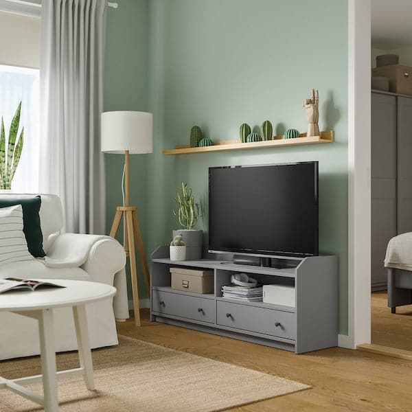 HAUGA - TV bench, grey, 138x36x54 cm - best price from Maltashopper.com 40415045