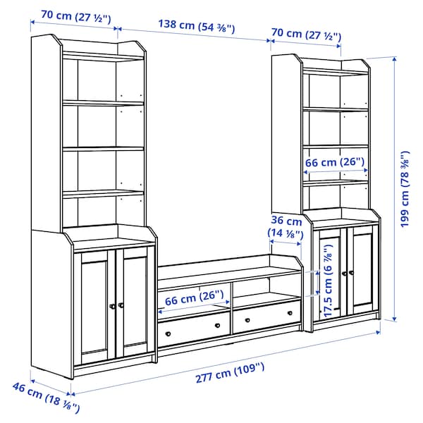 Ikea HAUGA - TV/storage combination, grey, 277x46x199 cm