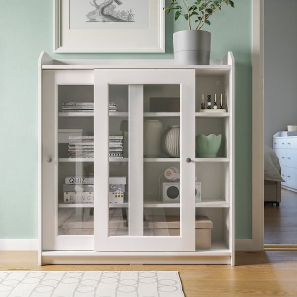 Ikea HAUGA - Glass-door cabinet, white, 105x116 cm