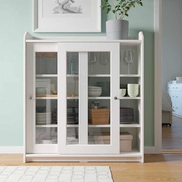 Ikea HAUGA - Glass-door cabinet, white, 105x116 cm