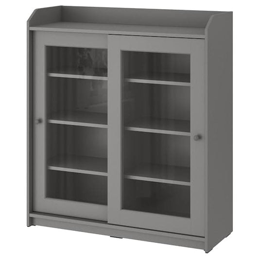 Ikea HAUGA - Glass-door cabinet, grey, 105x116 cm
