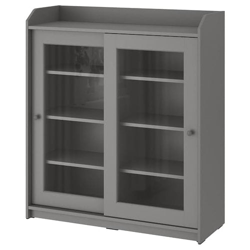 HAUGA - Glass-door cabinet, grey, 105x116 cm