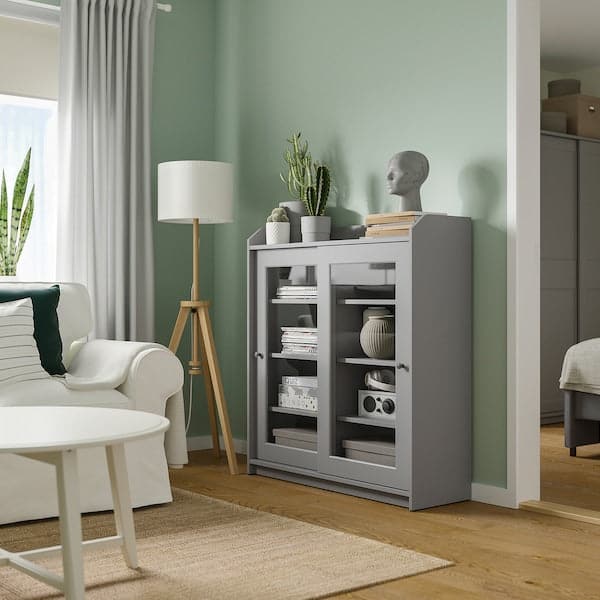Ikea HAUGA - Glass-door cabinet, grey, 105x116 cm