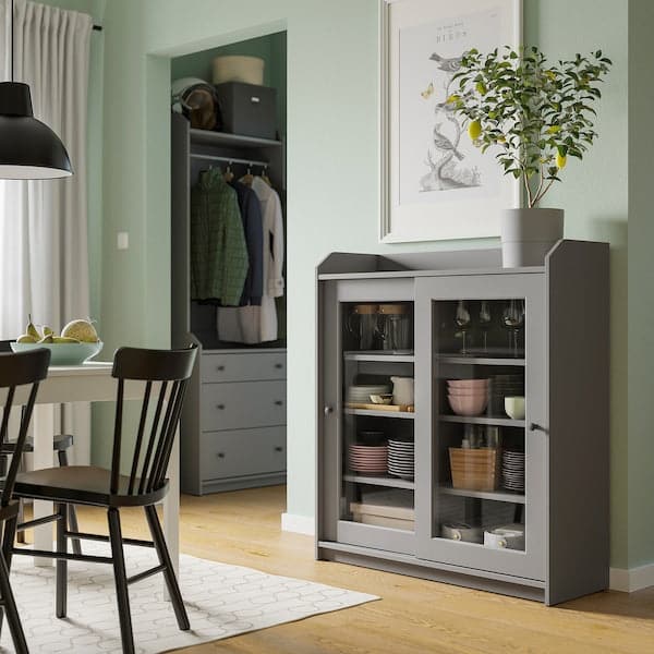 Ikea HAUGA - Glass-door cabinet, grey, 105x116 cm
