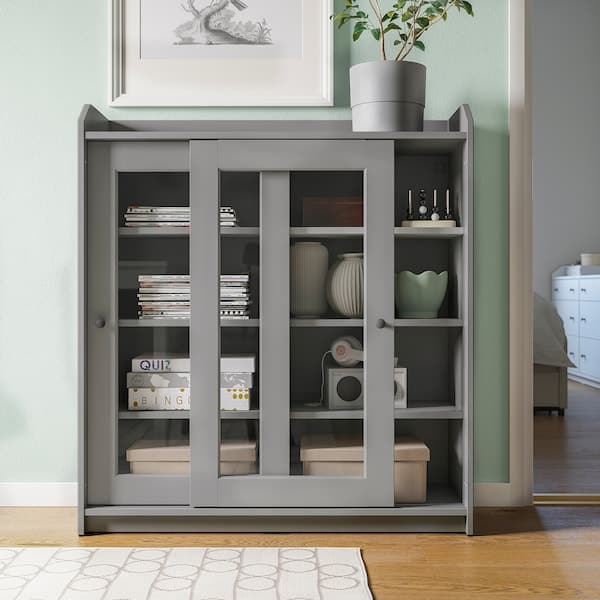 Ikea HAUGA - Glass-door cabinet, grey, 105x116 cm