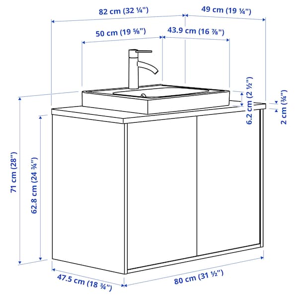 Ikea HAVBÄCK / ORRSJÖN - Washbasin/washbasin unit/miscelat, beige/white marble effect,82x49x71 cm