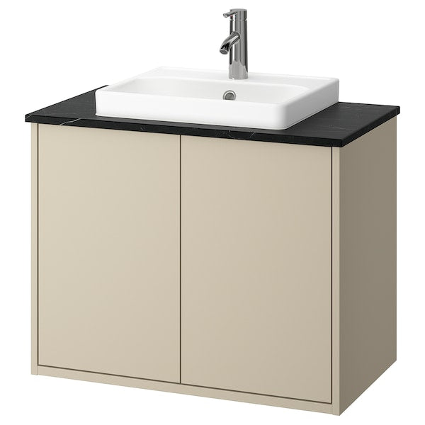 HAVBÄCK / ORRSJÖN - Washbasin/washbasin unit/mixer, beige/black marble effect,82x49x71 cm - best price from Maltashopper.com 49529976